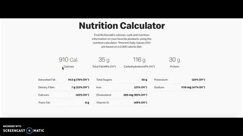 mcdonald's nutrition calculator